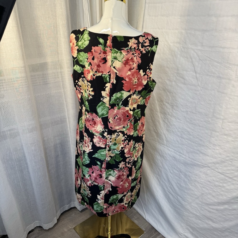 Talbots Floral Sheath Dress Womens 16 Black Pink V-Neck Cotton Blend Stretch - Picture 4 of 14